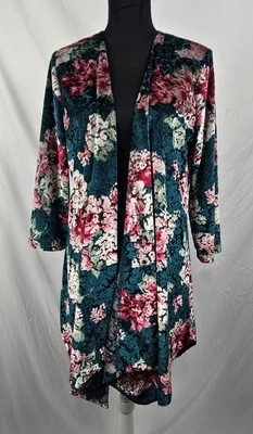Cárdigan largo plumero boho floral burnout de terciopelo marca Slinky para mujer talla L Foto 1 de 4