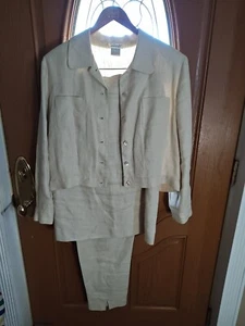 Set blazer e pantaloni in lino irlandese Talbots - naturale, taglia 10 - Foto 1 di 13