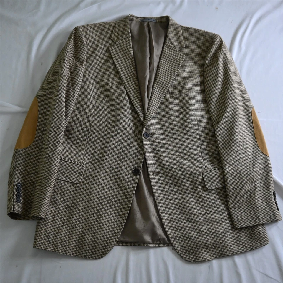 Blazer Abrigo Deportivo Chaqueta Nordstrom 46R Marrón Pata de Gallo Lana Hecho en EE. UU. Foto 1 de 4