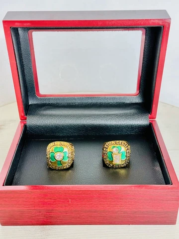 2 PCS Boston Celtics Larry Bird Championship Ring Set W Box, US SHIP 1984/86 Cover
