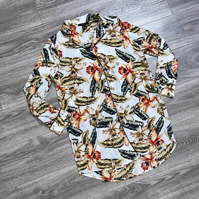 FOREVER 21 Floral Tunic Shirt Dress Button Front Collared Long Sleeve Hawaiian M - Image 1 of 4