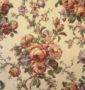VTG 90s Cyrus Clark Hatfield Tan Green Large Floral Cotton Fabric .75 Y #2 - Picture 1 of 7