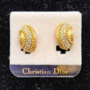 Orecchini NOS Christian Dior tono oro clip su mezza luna - Foto 1 di 2