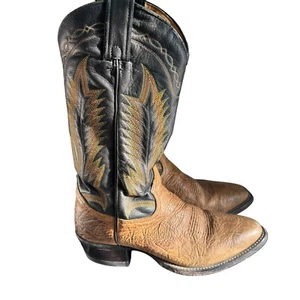 Tony Lama Hombres Botas de Vaquero del Oeste Talla 8.5 D Cuero Marrón y Negro Estilo Vintage - Imagen 1 de 20