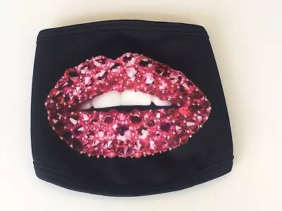 Big Ruby Red Lips w/3D Printed Rhinestones Face Mask/Cover Washable Reusable - Image 1 of 4