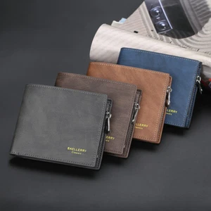 Cartera de cuero para hombre plegable con cremallera monedero porta tarjetas de crédito monedero - Imagen 1 de 15