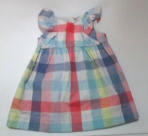 INFANT GIRLS BABY GAP PINK BLUE YELLOW CHECK PINAFORE DRESS SIZE 6-12 MONTHS