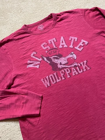 NC State Wolfpack Men's Long Sleeve Burnout Cotton Crew Neck Red T-Shirt Large Cover