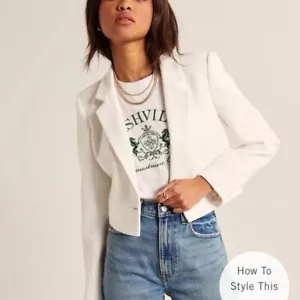 Abercrombie & Fitch Chaqueta Recortada Tweed Blanco Talla Pequeña - Imagen 1 de 7