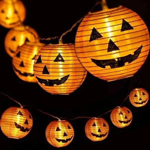 10pcs Halloween Pumpkin String LED Lights With Battery Powered Glass Lights - Picture 1 of 11
