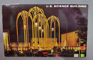 Postcard ~ Seattle World’s Fair U S Science Pavilion Building Space Needle Stamp - Picture 1 of 5