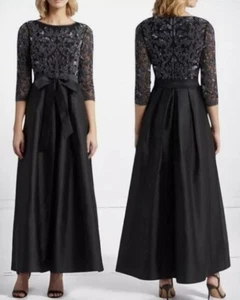 NEW Black Mixed Media Sequin Formal Event Gown Size 8 - Picture 1 of 4
