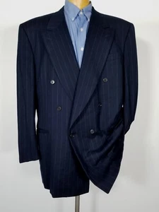 Vintage 46L 58L CANALI Navy Blue Stripe Flannel Cerutti Sport Coat Jacket Blazer - Picture 1 of 10