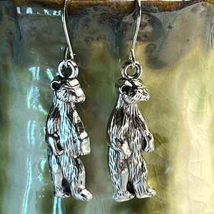Silver Tone Standing Bear Charms Dangle Earrings. Winter. Polar. Grizzley. S895 - Picture 1 of 3