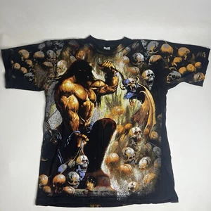Vintage 1994 Manowar AOP All Over Print Skull Metal Rock Band Shirt Grail Rare - Bild 1 von 9