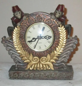Capuchin Monkey Mantle Quartz Battery Operated Clock Resin - Picture 1 of 6