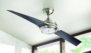 Nickel Watch Clock Light 56" Ceiling Fan Remote Unique Glossy Airplane Propeller - Picture 1 of 3