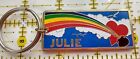 Vintage 70's 80's Enameled Rainbow Gold Birds Personalized Keychain Name Julie