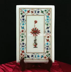 White Marble Wall Penal Lapis Lazuli Marquetry Floral Inlaid work 18" x 12" - Picture 1 of 3