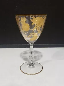 RARE Cambridge Glass Blossom Time Gold Encrusted 7 1/4" Wine Goblet - Picture 1 of 4