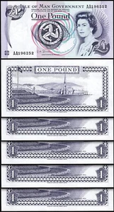 Isle of Man 1 Pound 2009, UNC, 5 Pcs LOT, Consecutive, P-40c, Prefix AA - Picture 1 of 4