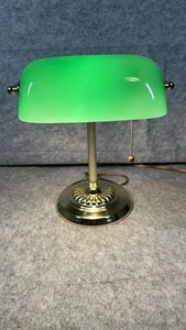Vintage Underwriters Laboratories tragbare Messing Banker Schreibtischlampe grünes Glas - Bild 1 von 9