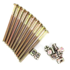 M6 x 100mm Barrel Bolt Nuts 10 Pack Cross Dowel Set for Furniture Beds Crib - Picture 1 of 5