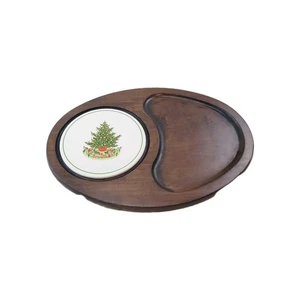 Plato de Queso Árbol de Navidad Vintage 14" Marrón Hermosa Madera y Blanco - Imagen 1 de 7
