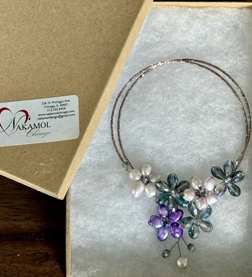 Nakamol Chicago Statement Necklace Freshwater Pearls Crystal Floral Collar - Изображение 1 из 4