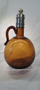 Antique Amber Glass Flagon with white metal stopper and rim - Picture 1 of 9