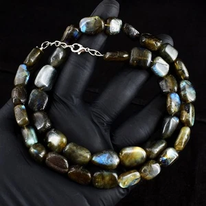 Amazing Flash Labradorite 403.00Cts Top Grade Selling Beaded Necklace VK 37 E706 - Picture 1 of 3
