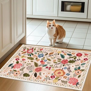 Vorleger 2x3 Waschbar Teppich Vintage Blumen Küchenteppich, Rutschfeste Türmatte Ulta... - Bild 1 von 9