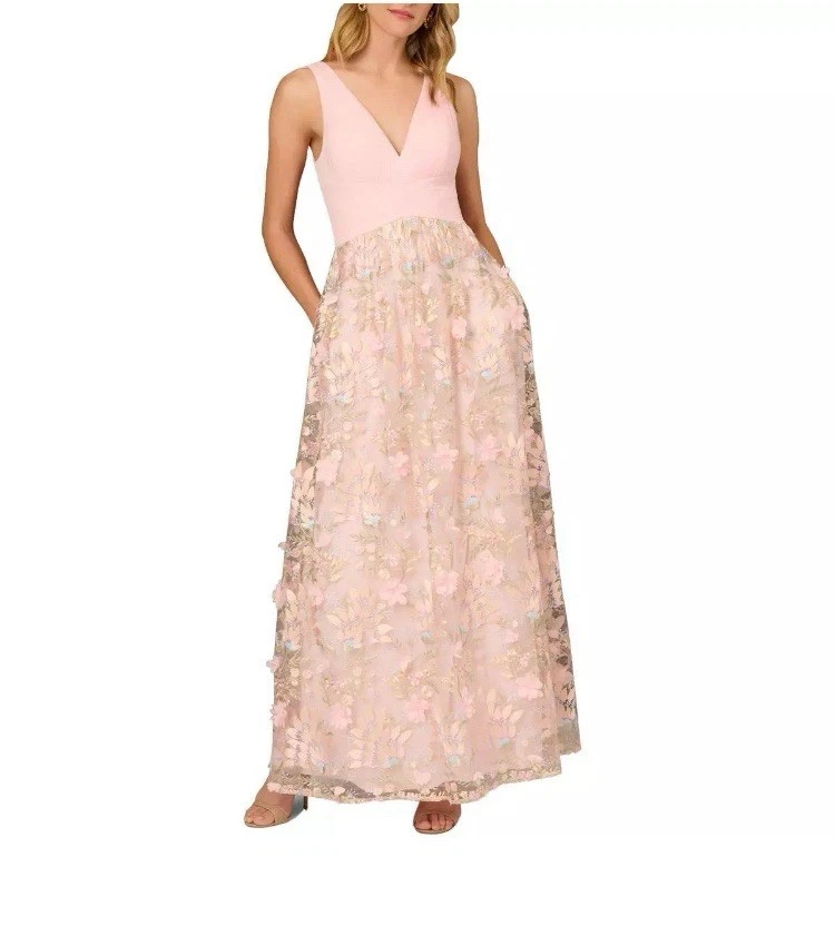 Aidan Mattox Floral Flowers Maxi Gown Dress Size 10 Summer Spring Wedding - Image 1 of 3