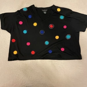 Vintage CL Carole Little Sport Embellished Beaded Black Crop Top Shirt 90’s Med - Picture 1 of 6