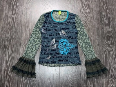 Женщин сохранить королева пуловер рубашка блузка сетки длинным рукавом животное печати размер L - Изображение 1 из 4