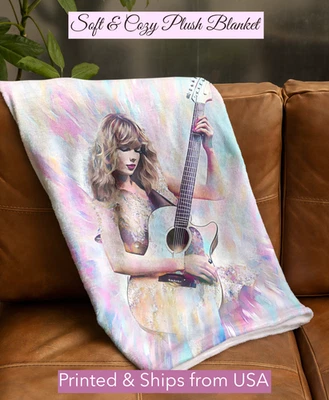 Taylor Music Blankets: Plush Starburst Guitar Concert Era Throw Girls Bedding - Image 1 of 4