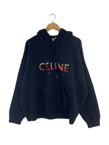 Felpa con cappuccio CELINE 22AW paillettes ricamate 1 lana nera 2A10X66Q usata