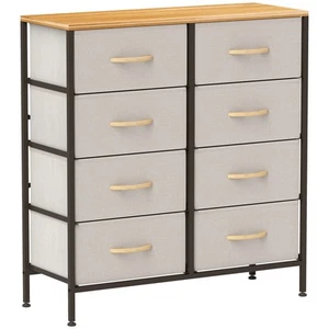 HOMCOM 8 Drawer Fabric Chest of Drawers w/ Wooden Top for Hallway Cream - Picture 1 of 11