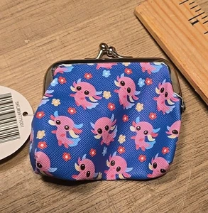 PINK AXOLOTLS BLUE Coin Purse Wallet Money Bag Pouch Kiss Lock - Picture 1 of 4