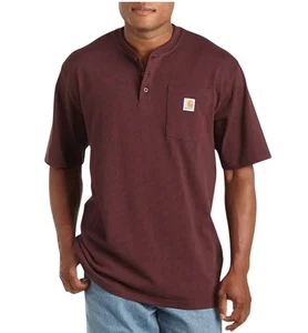Camiseta Carhartt Bolsillo Henley Algodón Calce Suelto Hombres M Manga Corta Granate - Imagen 1 de 4