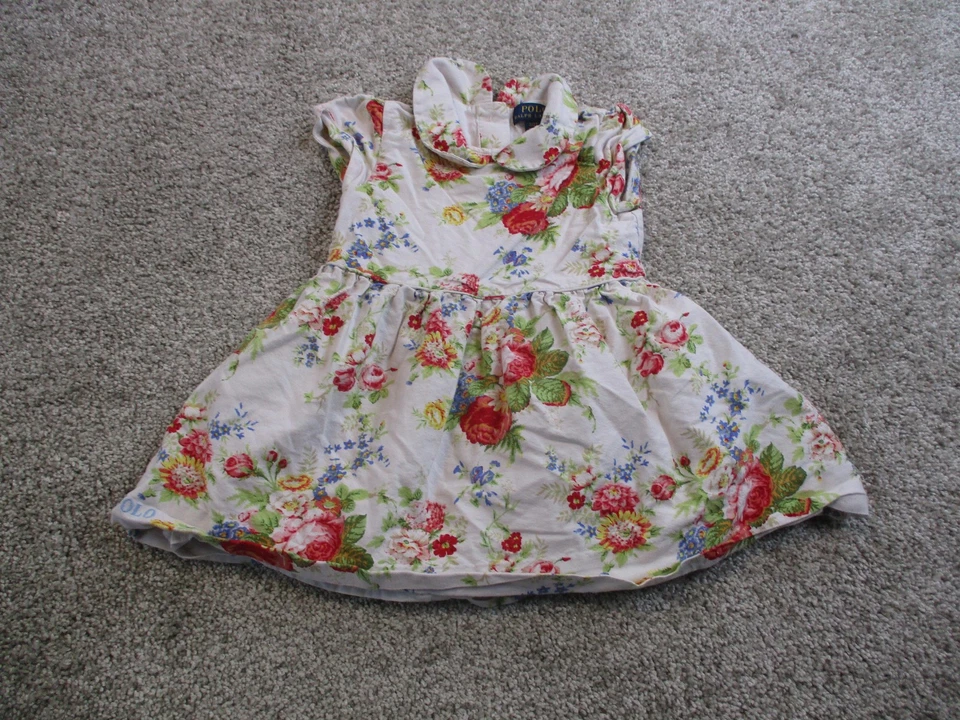 Ralph Lauren Dress Girls 2T White Floral Print Short Sleeve Cotton Summer - Image 1 of 4