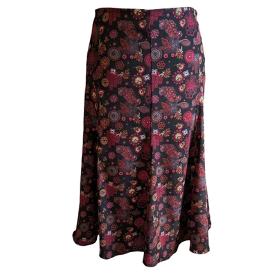 Falda Midi Christopher & Banks Talla 8 Roja/Negro Floral Elastizada Carrera Boho Foto 1 de 4