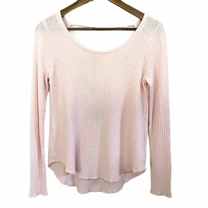 Chaser Women's Tback Scoop Back Pink Thermal Waffle Long Sleeve Shirt Size Small - Picture 1 of 7