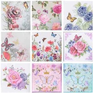 20 piezas vajilla estampada con flores de rosa mariposa papel servilleta boda fiesta decoración - Imagen 1 de 15