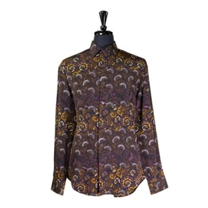 Camicia uomo hawaiana bottoni seta floreale verde viola abito casual festa grande - Foto 1 di 7