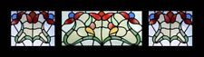 Stunning Art Nouveau Floral Set Of 3 Antique English Stained Glass Windows