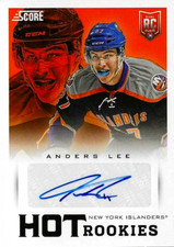 2013-14 Panini Score Hot Rookies Auto Card of Anders Lee (Issued w/ RA) (13-14)