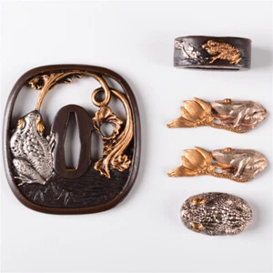 BRASS Tsuba frog glory Hand Guard Kashira Fuchi Menuki For Japanese Swords - Picture 1 of 2