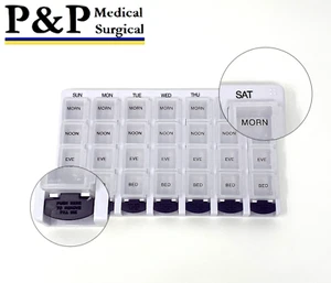 Weekly AM/PM Pill Box Portable Travel Case Prescription Organizer Box of 30 - Picture 1 of 12