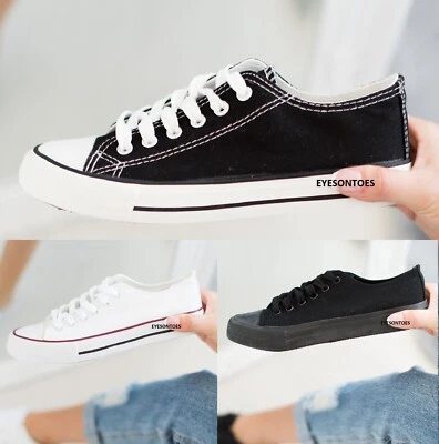 LADIES GIRLS PUMPS CANVAS WOMENS FLAT LACE UP PLIMSOLLS TRAINERS SHOES SIZE 3-8